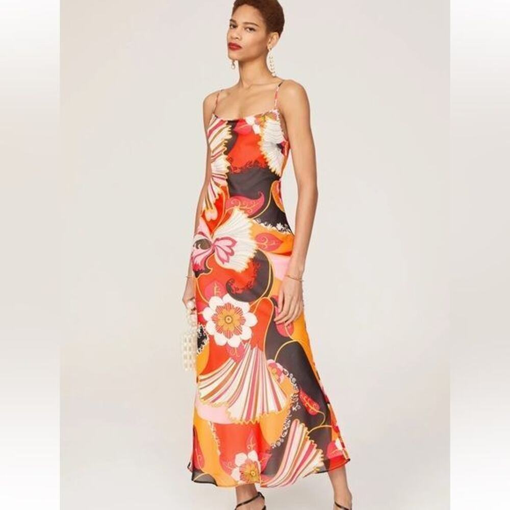 RTR Ronny Kobo CollectiveRetro Slip Dress Sz 4 orange/brown midi floral print